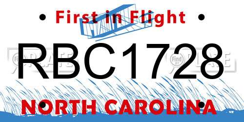 RBC1728 North Carolina License Plate