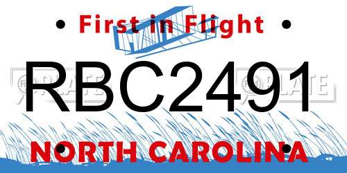 RBC2491 North Carolina License Plate