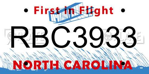RBC3933 North Carolina License Plate