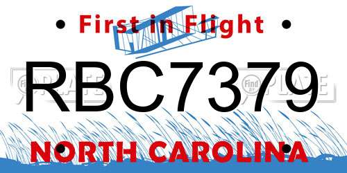RBC7379 North Carolina License Plate