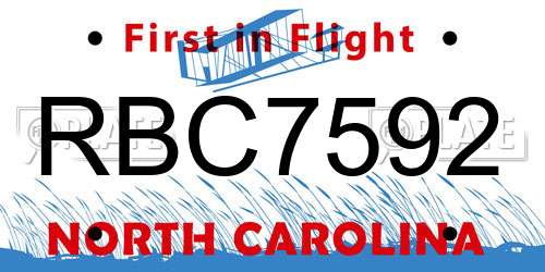RBC7592 North Carolina License Plate