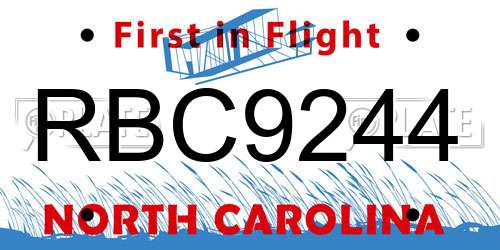 RBC9244 North Carolina License Plate