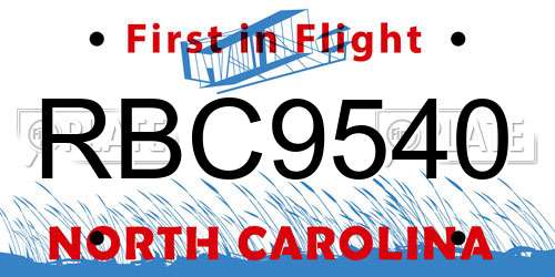 RBC9540 North Carolina License Plate