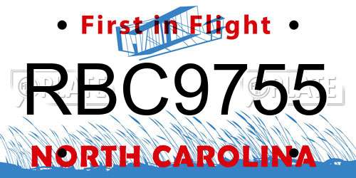 RBC9755 North Carolina License Plate