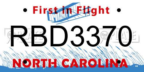 RBD3370 North Carolina License Plate