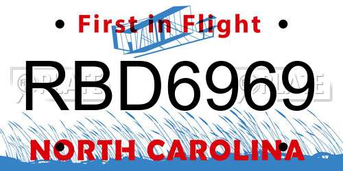 RBD6969 North Carolina License Plate
