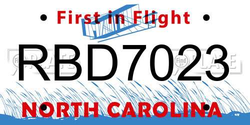 RBD7023 North Carolina License Plate