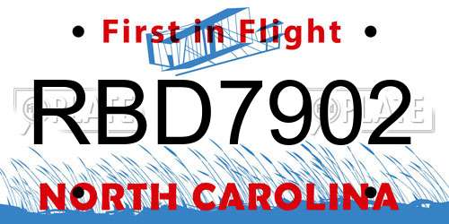 RBD7902 North Carolina License Plate