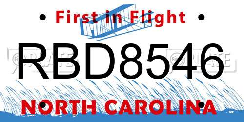 RBD8546 North Carolina License Plate