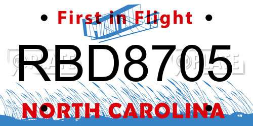 RBD8705 North Carolina License Plate