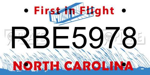 RBE5978 North Carolina License Plate