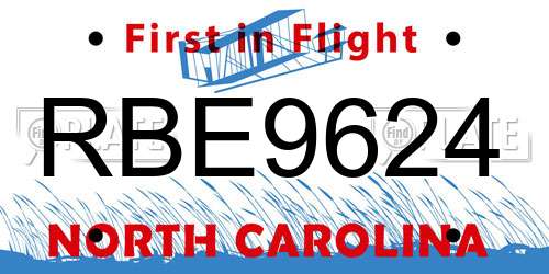 RBE9624 North Carolina License Plate