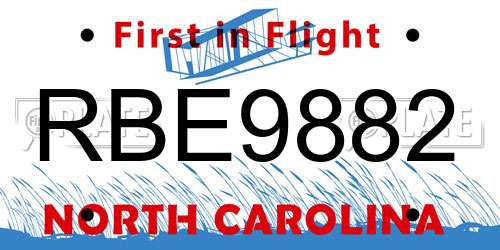 RBE9882 North Carolina License Plate