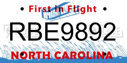 RBE9892 North Carolina License Plate