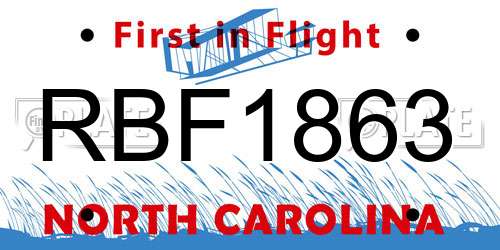 RBF1863 North Carolina License Plate