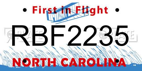 RBF2235 North Carolina License Plate