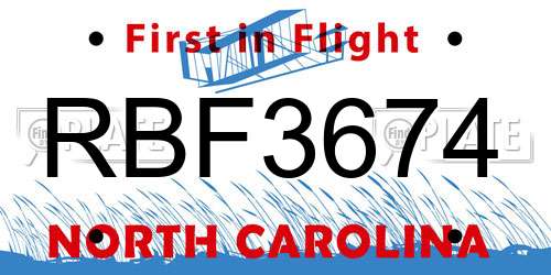 RBF3674 North Carolina License Plate