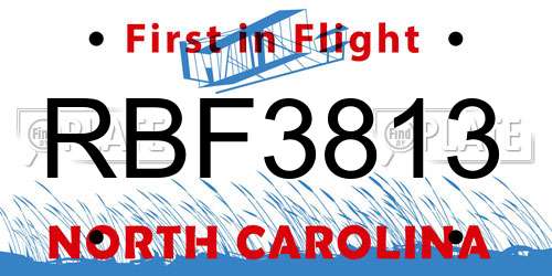 RBF3813 North Carolina License Plate