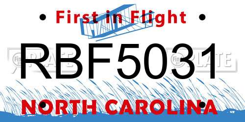 RBF5031 North Carolina License Plate