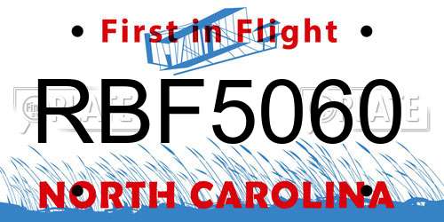 RBF5060 North Carolina License Plate