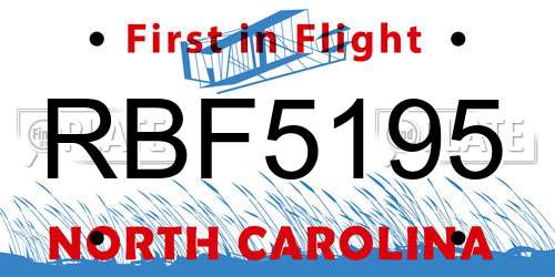 RBF5195 North Carolina License Plate