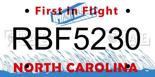 RBF5230 North Carolina License Plate