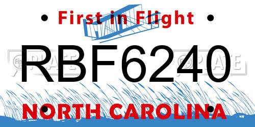 RBF6240 North Carolina License Plate