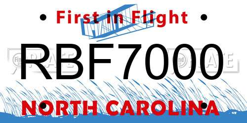 RBF7000 North Carolina License Plate