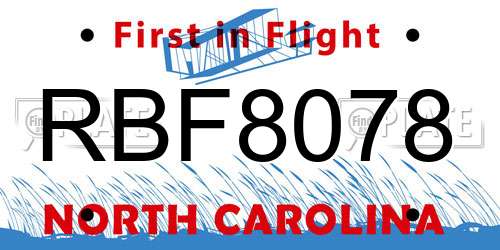 RBF8078 North Carolina License Plate
