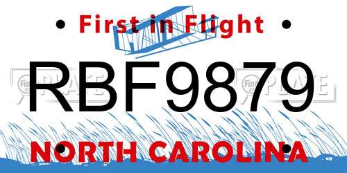 RBF9879 North Carolina License Plate
