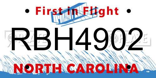 RBH4902 North Carolina License Plate