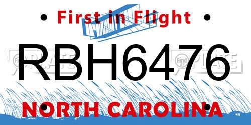 RBH6476 North Carolina License Plate