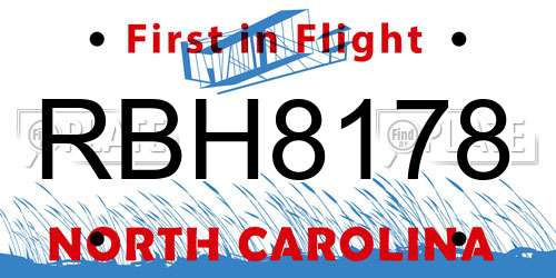 RBH8178 North Carolina License Plate