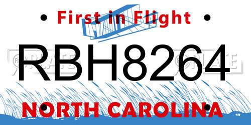 RBH8264 North Carolina License Plate