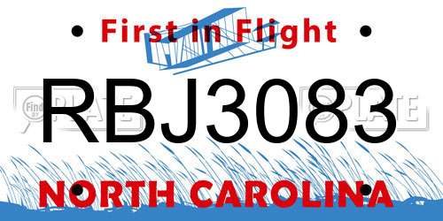 RBJ3083 North Carolina License Plate