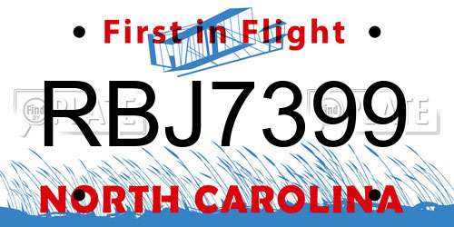 RBJ7399 North Carolina License Plate