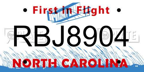 RBJ8904 North Carolina License Plate
