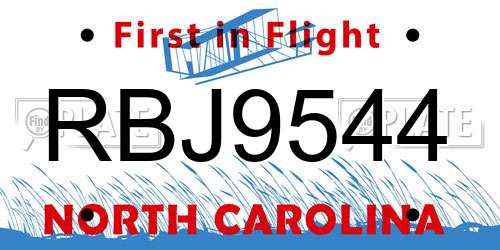 RBJ9544 North Carolina License Plate