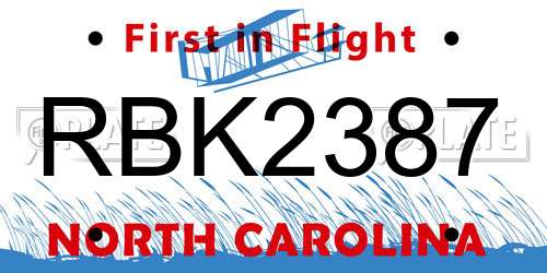 RBK2387 North Carolina License Plate