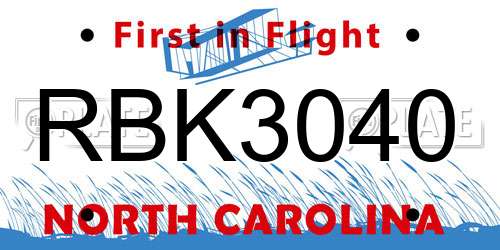 RBK3040 North Carolina License Plate