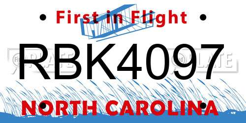 RBK4097 North Carolina License Plate