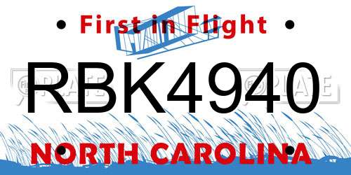 RBK4940 North Carolina License Plate
