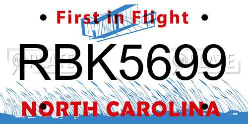 RBK5699 North Carolina License Plate