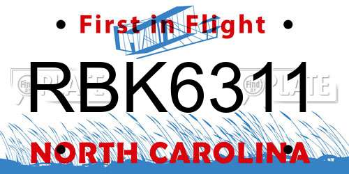 RBK6311 North Carolina License Plate
