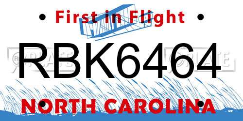 RBK6464 North Carolina License Plate