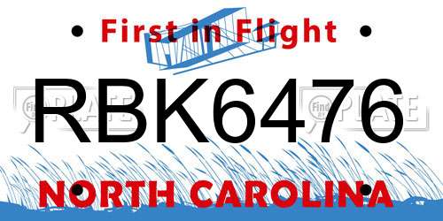 RBK6476 North Carolina License Plate