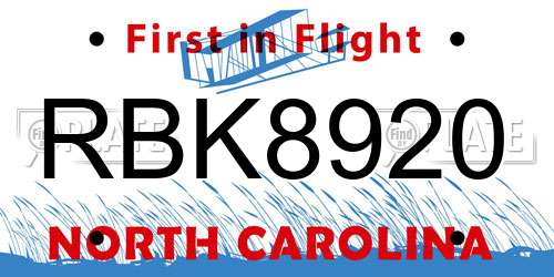 RBK8920 North Carolina License Plate