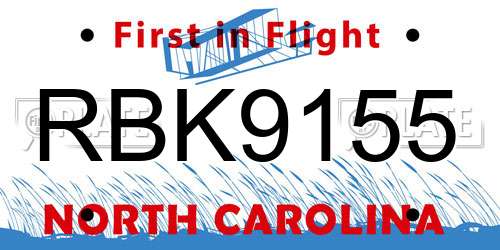 RBK9155 North Carolina License Plate