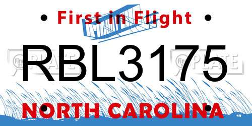 RBL3175 North Carolina License Plate