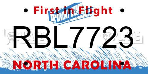 RBL7723 North Carolina License Plate